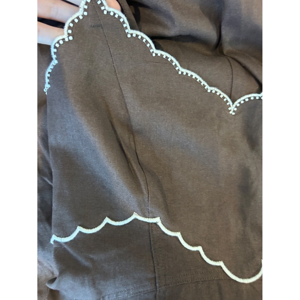 Tuckernuck Caroline Constas Scallop Linen Maxi Dress Chocolate Brown Medium NWT - Picture 4 of 5